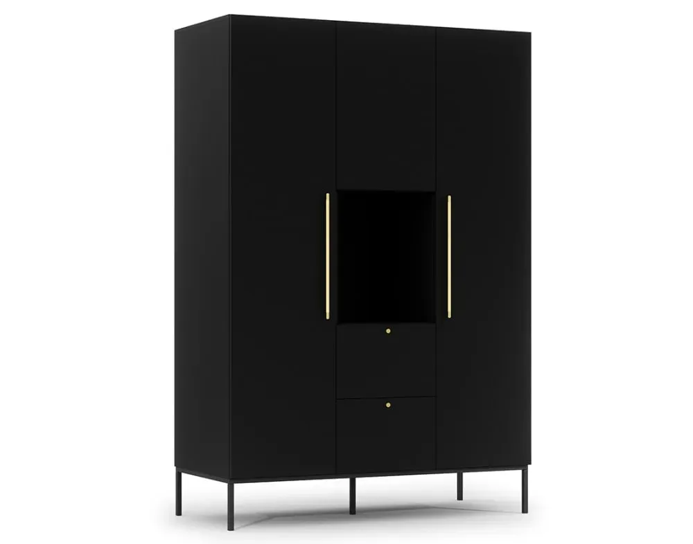 Illustration numéro 2 du produit Armoire 3 portes avec étagères L135 x H200cm noir