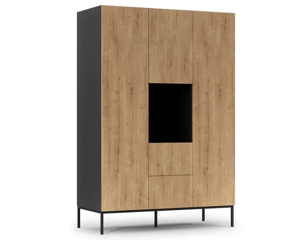 Illustration numéro 2 du produit Armoire 3 portes avec étagères L135 x H200cm effet bois