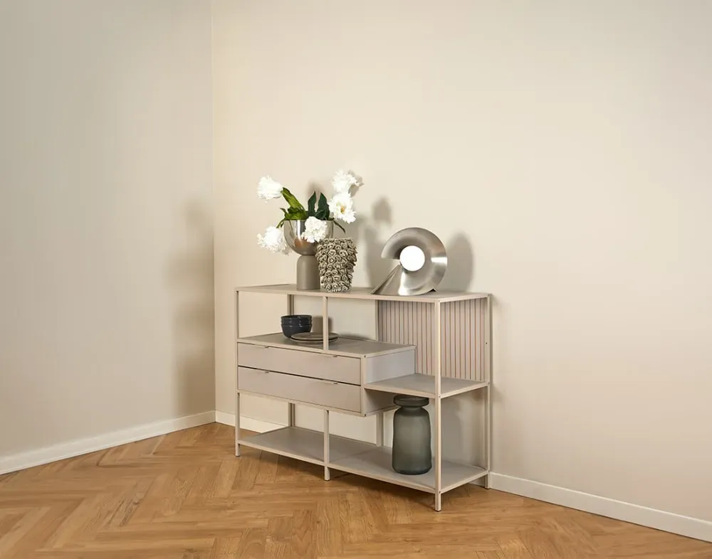 Illustration numéro 2 du produit Étagère industrielle en acier et métal 114cm gris avec tiroirs