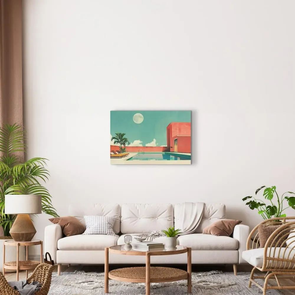 Illustration numéro 2 du produit Tableau sur toile ambiance piscine rétro 45x65