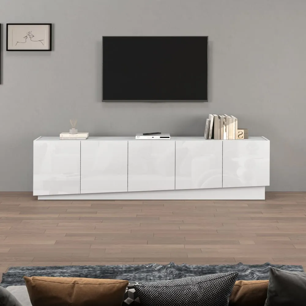 Illustration numéro 2 du produit Meuble tv 5 portes 225 cm effet bois blanc brillant