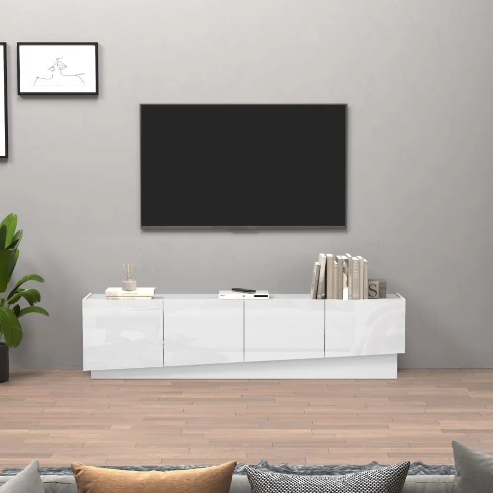 Illustration numéro 2 du produit Meuble tv 4 portes 180 cm effet bois blanc brillant
