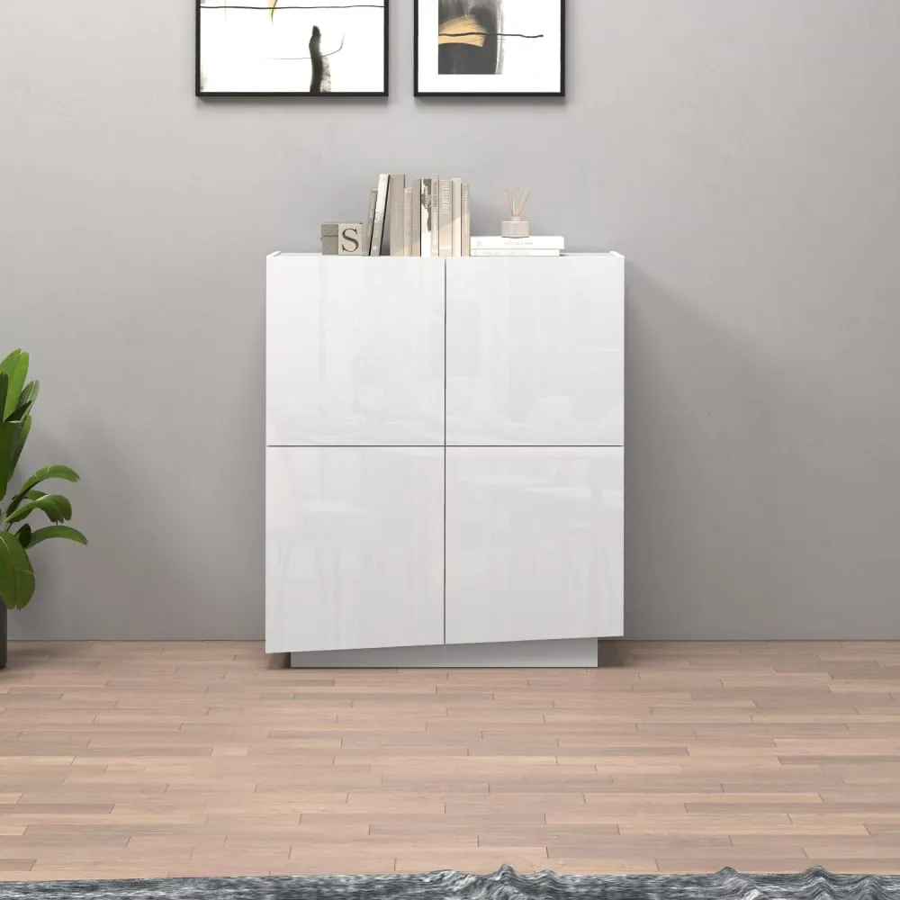Illustration numéro 2 du produit Buffet 4 portes 100 cm effet bois blanc brillant