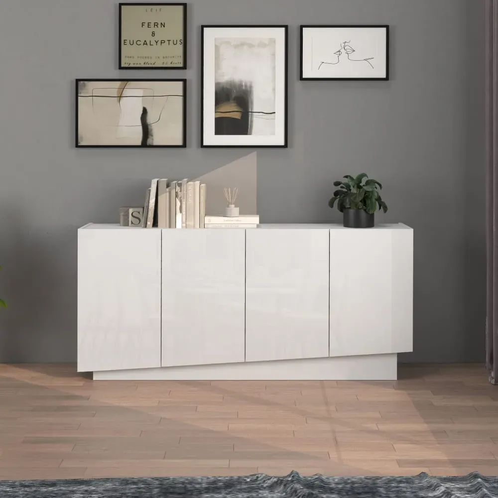 Illustration numéro 2 du produit Buffet 4 portes 160 cm effet bois blanc brillant