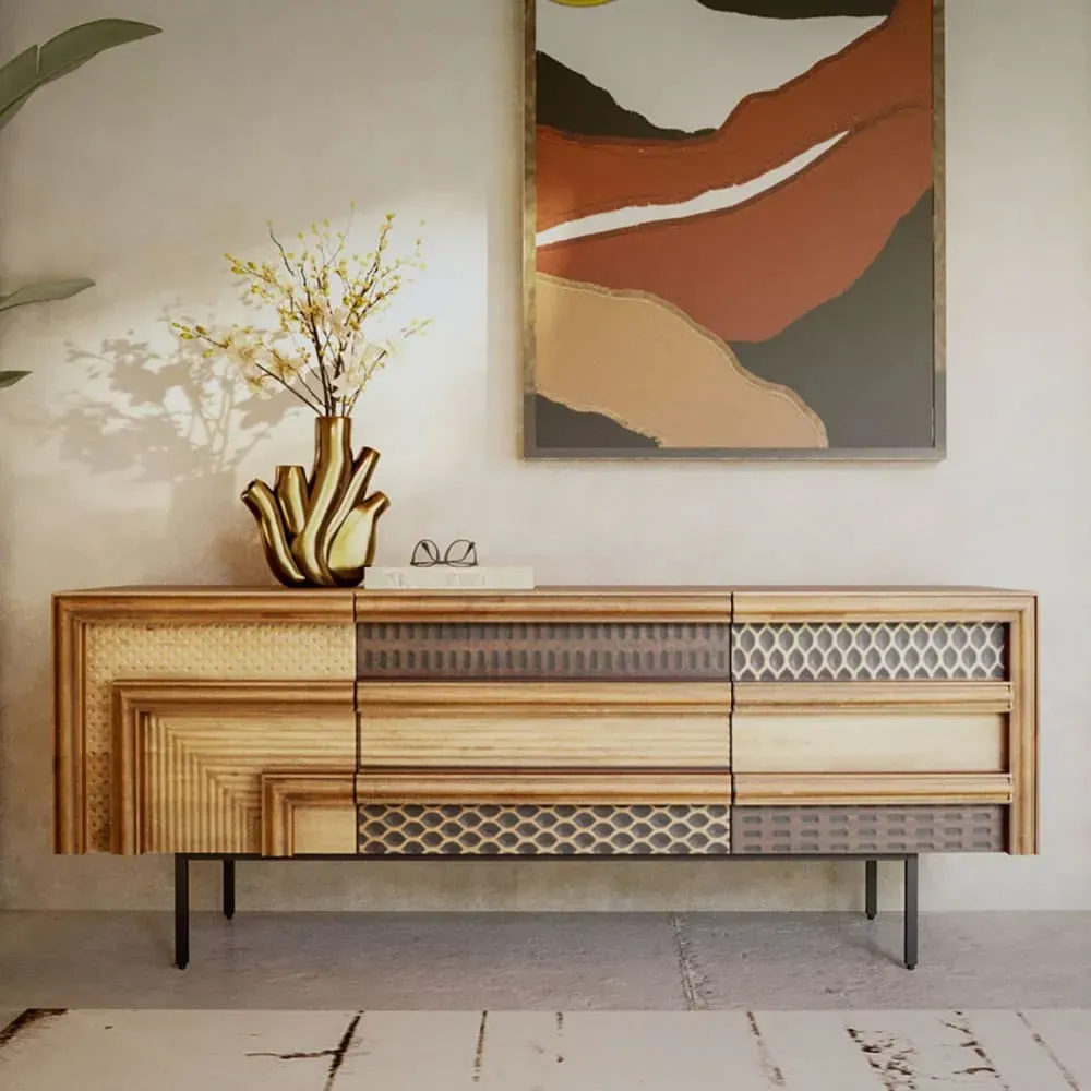 Illustration numéro 2 du produit Meuble TV 3 tiroirs 2 portes en manguier