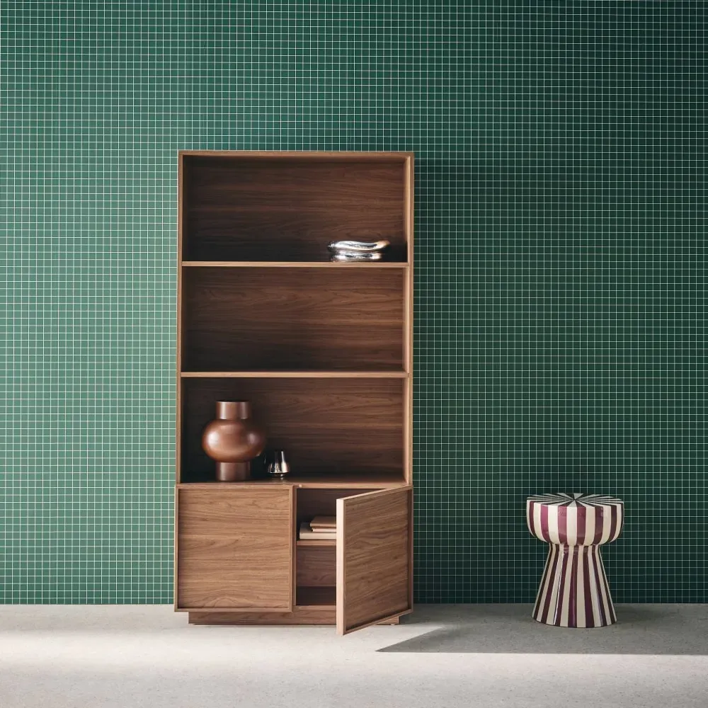 Illustration numéro 2 du produit Etagères bibliothèque effet bois noyer 2 portes 5 niveaux