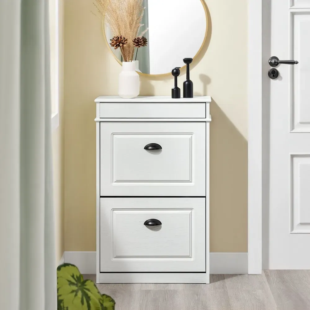 Illustration numéro 2 du produit Meuble chaussure rangement 2 abattants 54x24x82cm effet bois