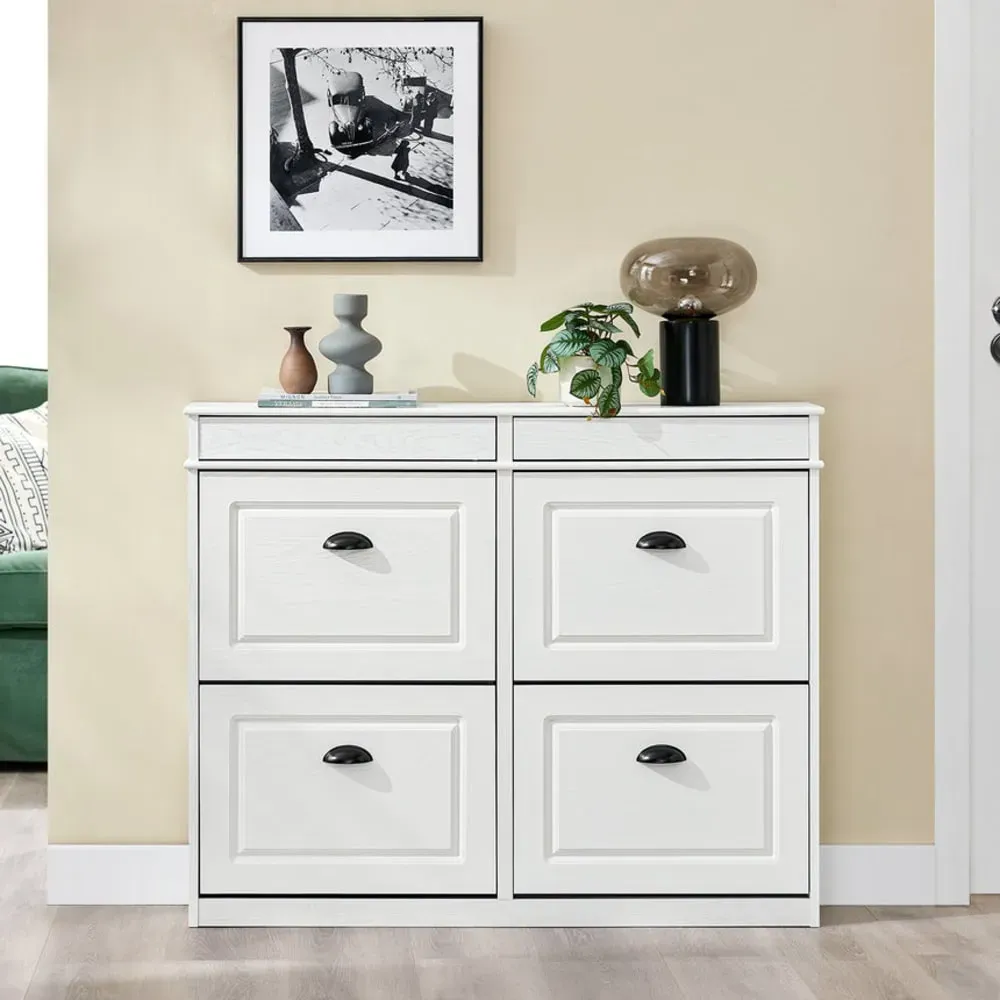 Illustration numéro 2 du produit Meuble chaussure rangement 4 abattants 105x24x82cm effet bois