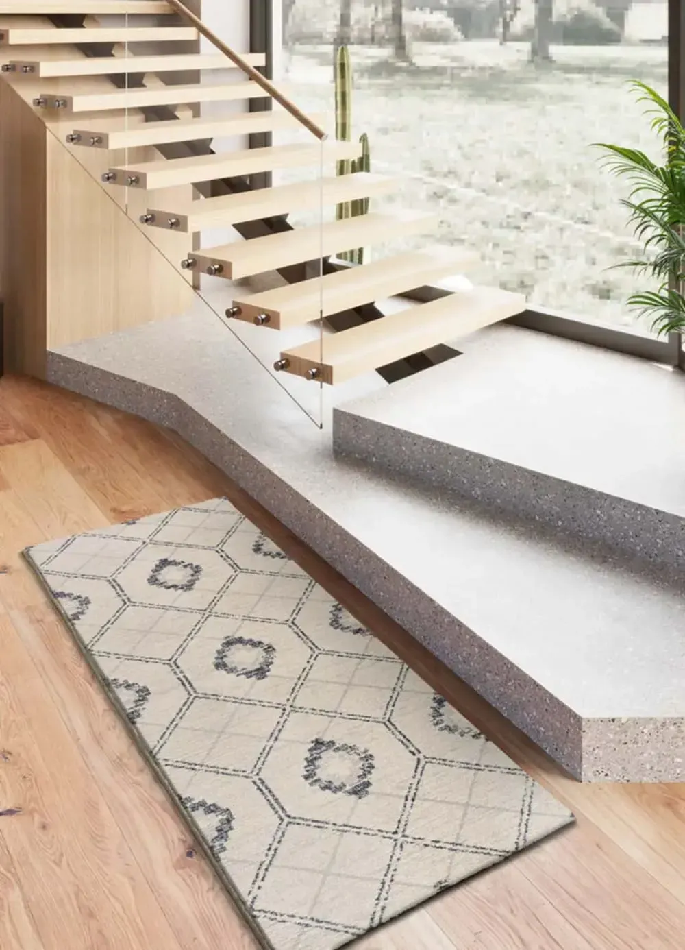 Illustration numéro 2 du produit Tapis de couloir géométrique bleu / crème 80x200 cm