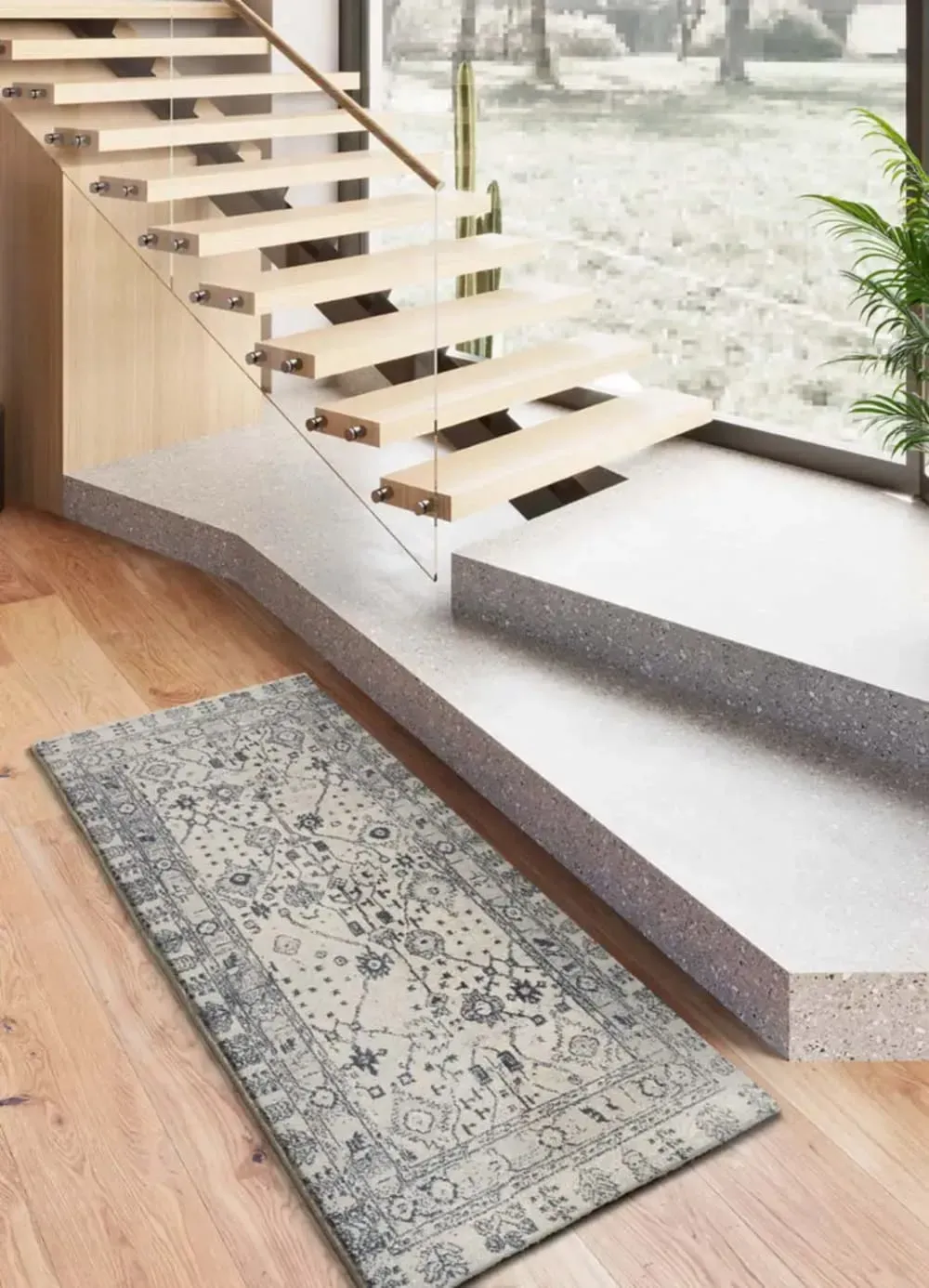 Illustration numéro 2 du produit Tapis de couloir vintage bleu / crème 80x200 cm