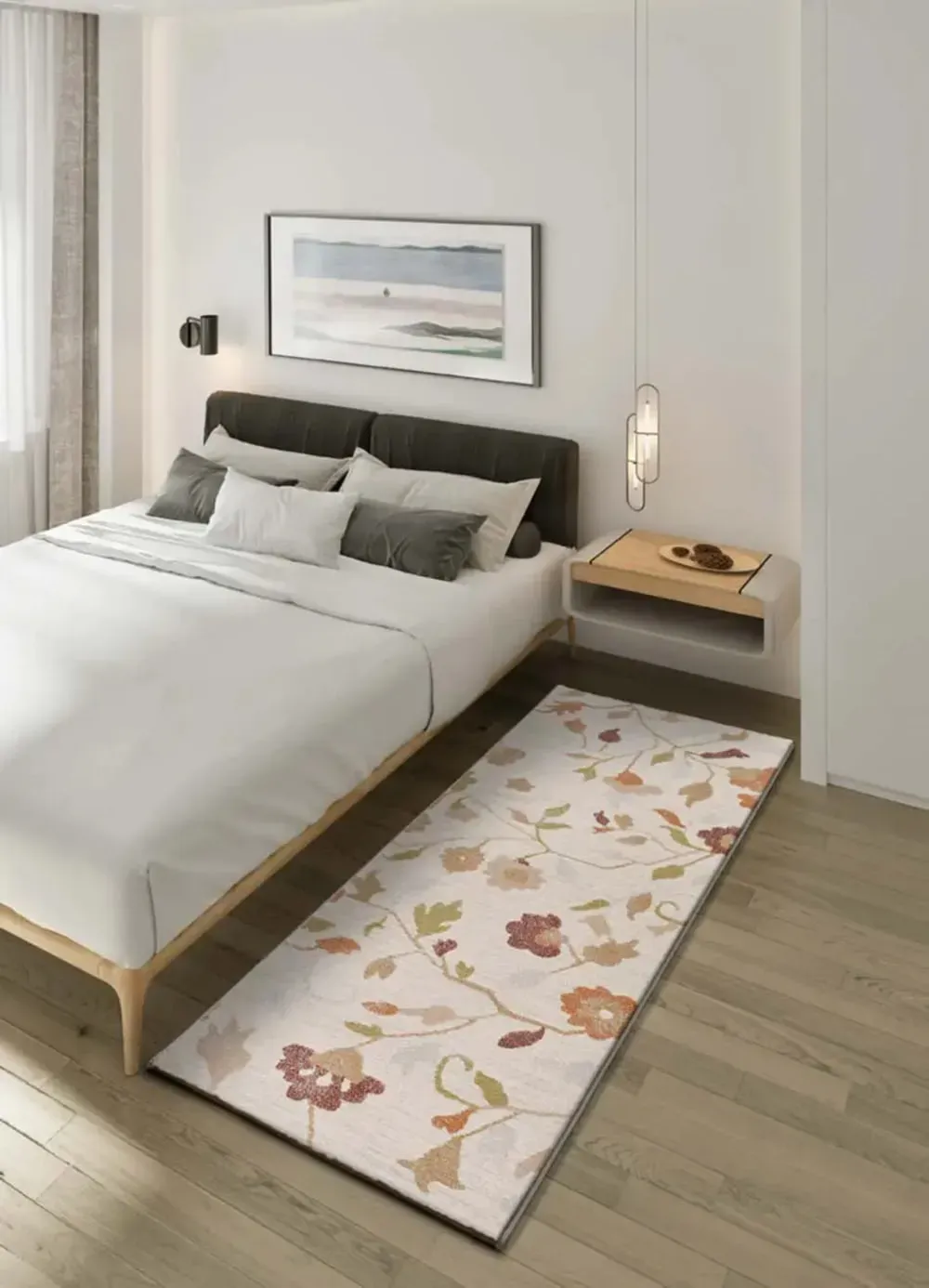 Illustration numéro 2 du produit Tapis de couloir motifs floraux multicolore / beige 80x200 cm