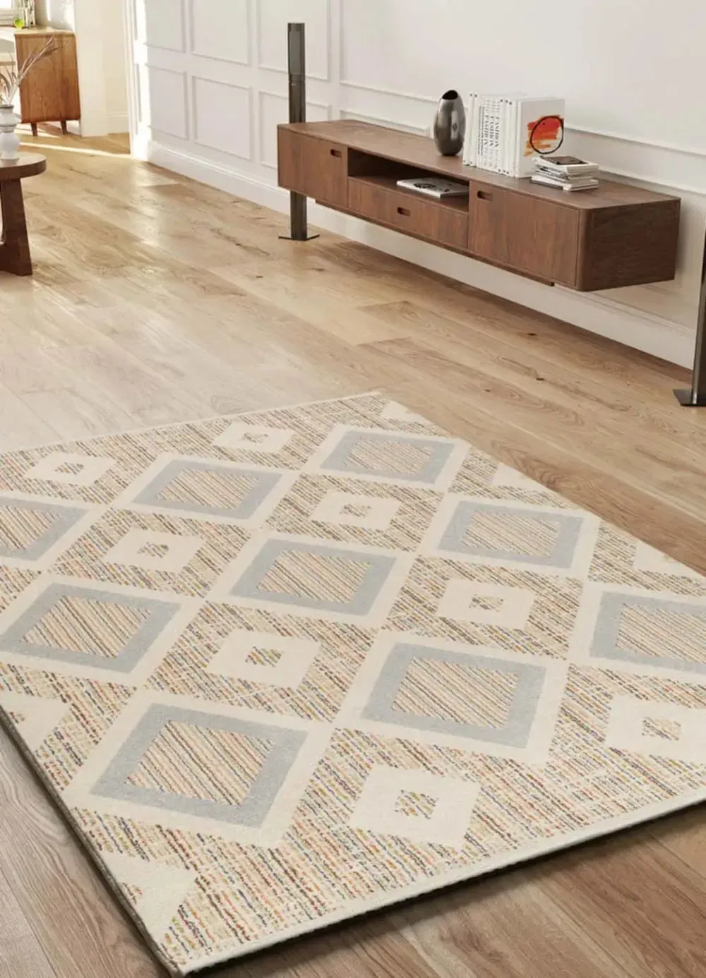 Illustration numéro 2 du produit Tapis géométrique multicolore / beige 133x190 cm