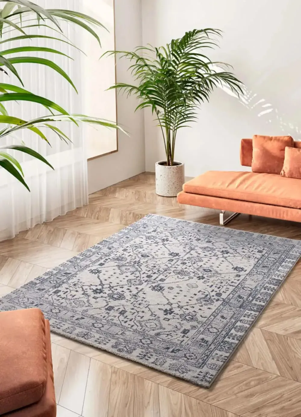 Illustration numéro 2 du produit Tapis vintage bleu / crème 160x230 cm