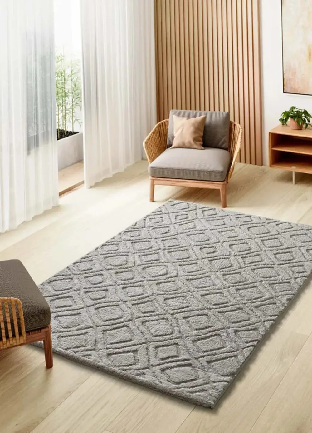 Illustration numéro 2 du produit Tapis à relief scandinave gris 190x285 cm