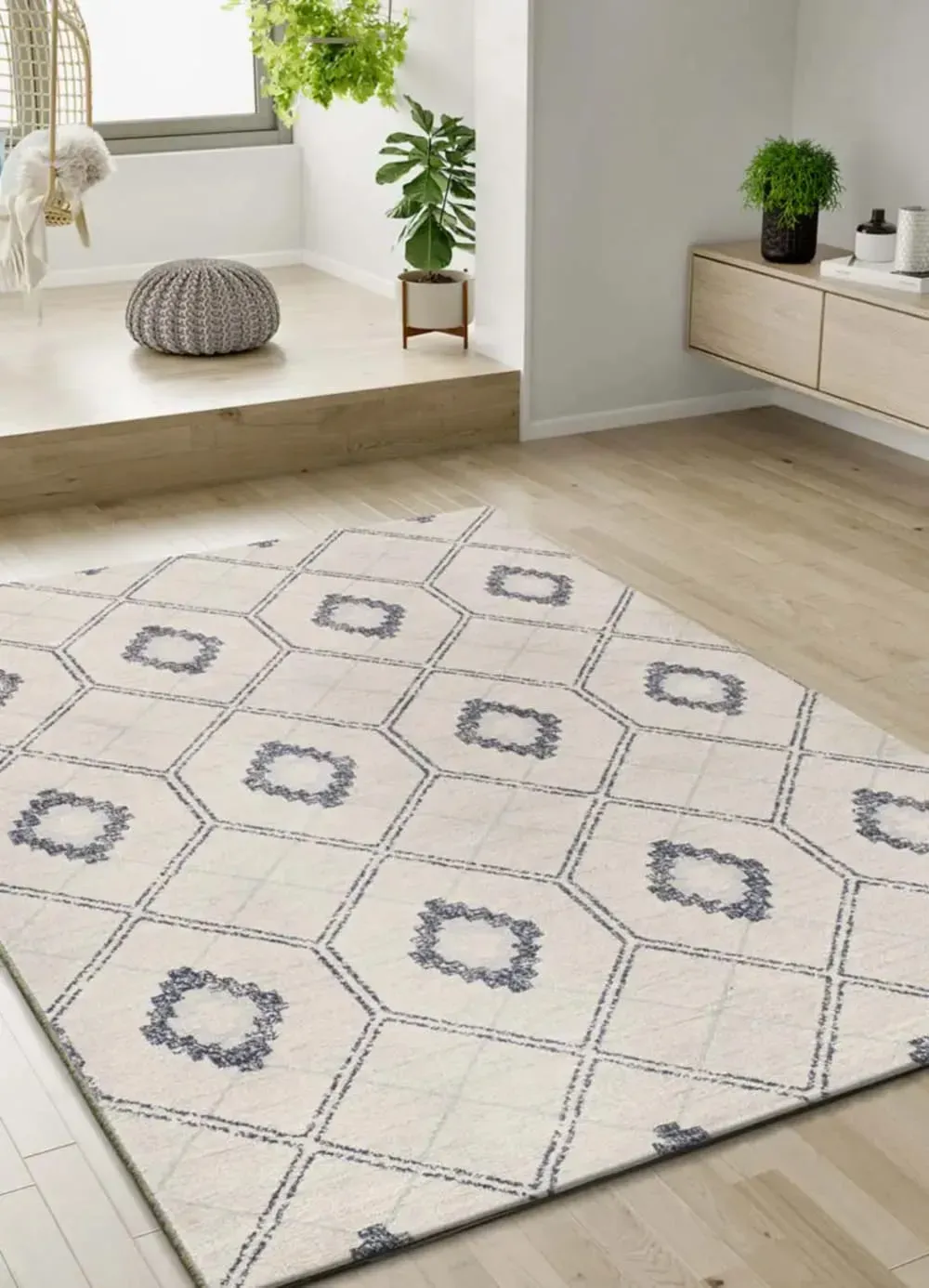 Illustration numéro 2 du produit Tapis géométrique bleu / crème 160x230 cm