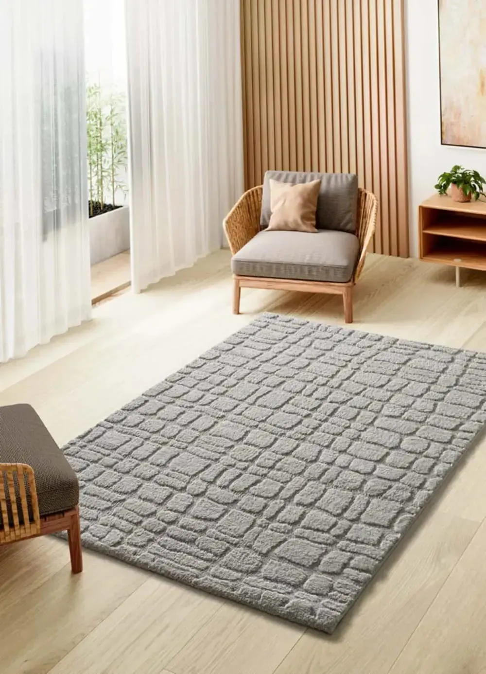 Illustration numéro 2 du produit Tapis descente de lit scandinave gris 64x120 cm