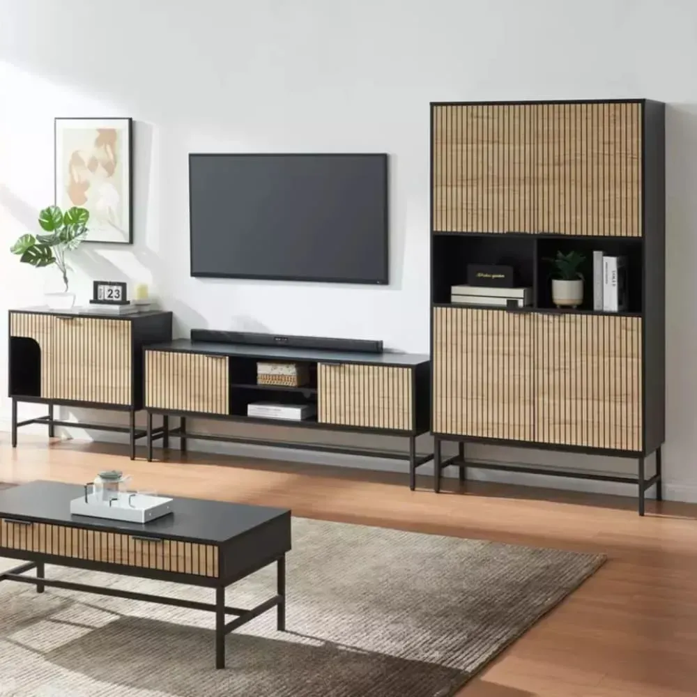 Illustration numéro 2 du produit Étagère industrielle métal noir chêne 100x40x184cm