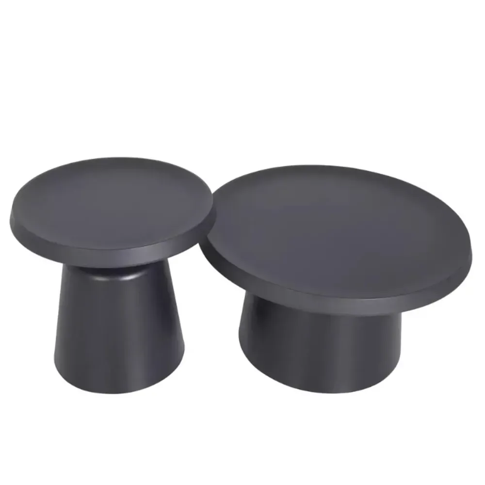 Illustration numéro 2 du produit Deux tables basses rondes en métal noir mat design 70x70x39cm