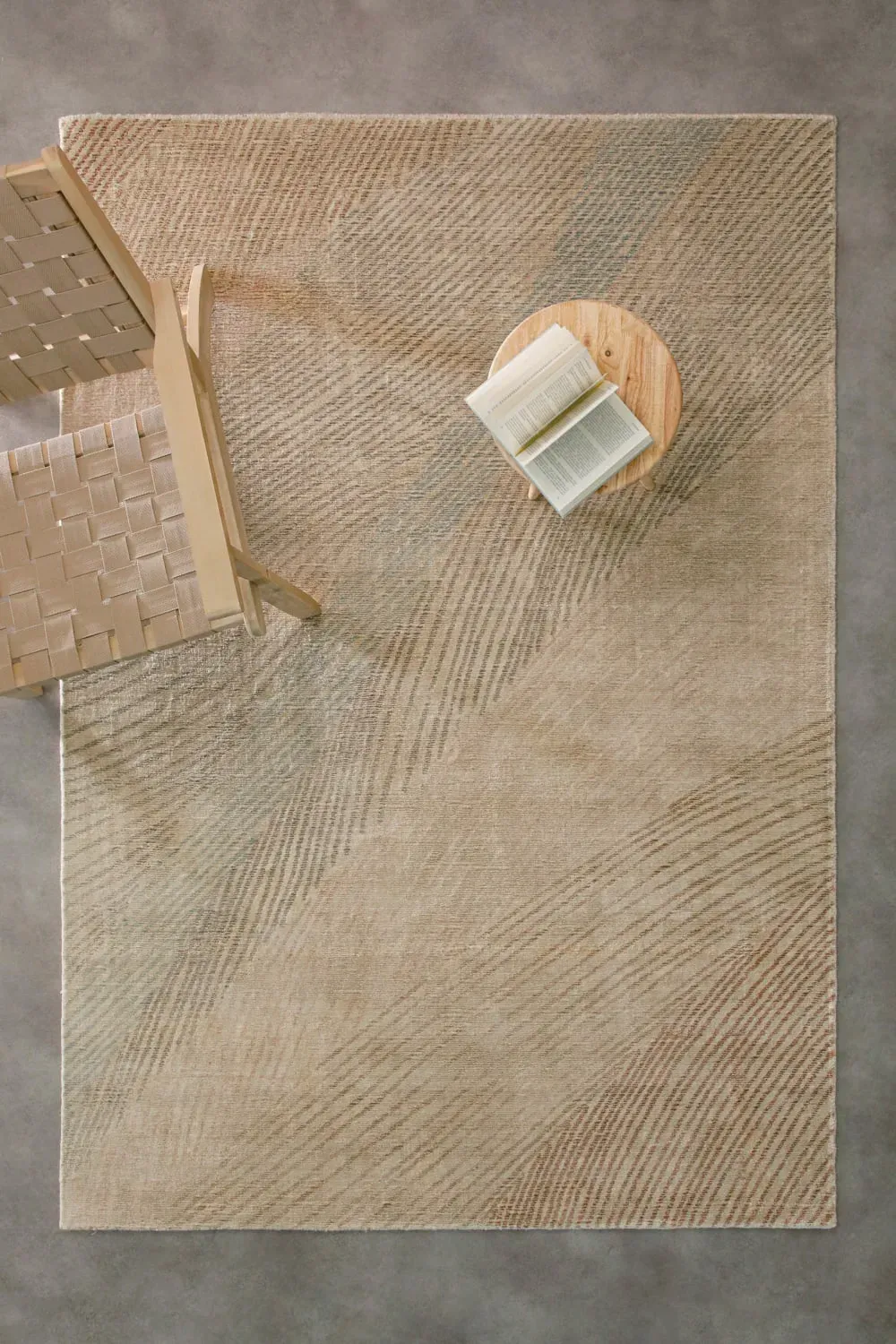 Illustration numéro 2 du produit Tapis laine et viscose fait main beige,brun, inspiration nature 70x140