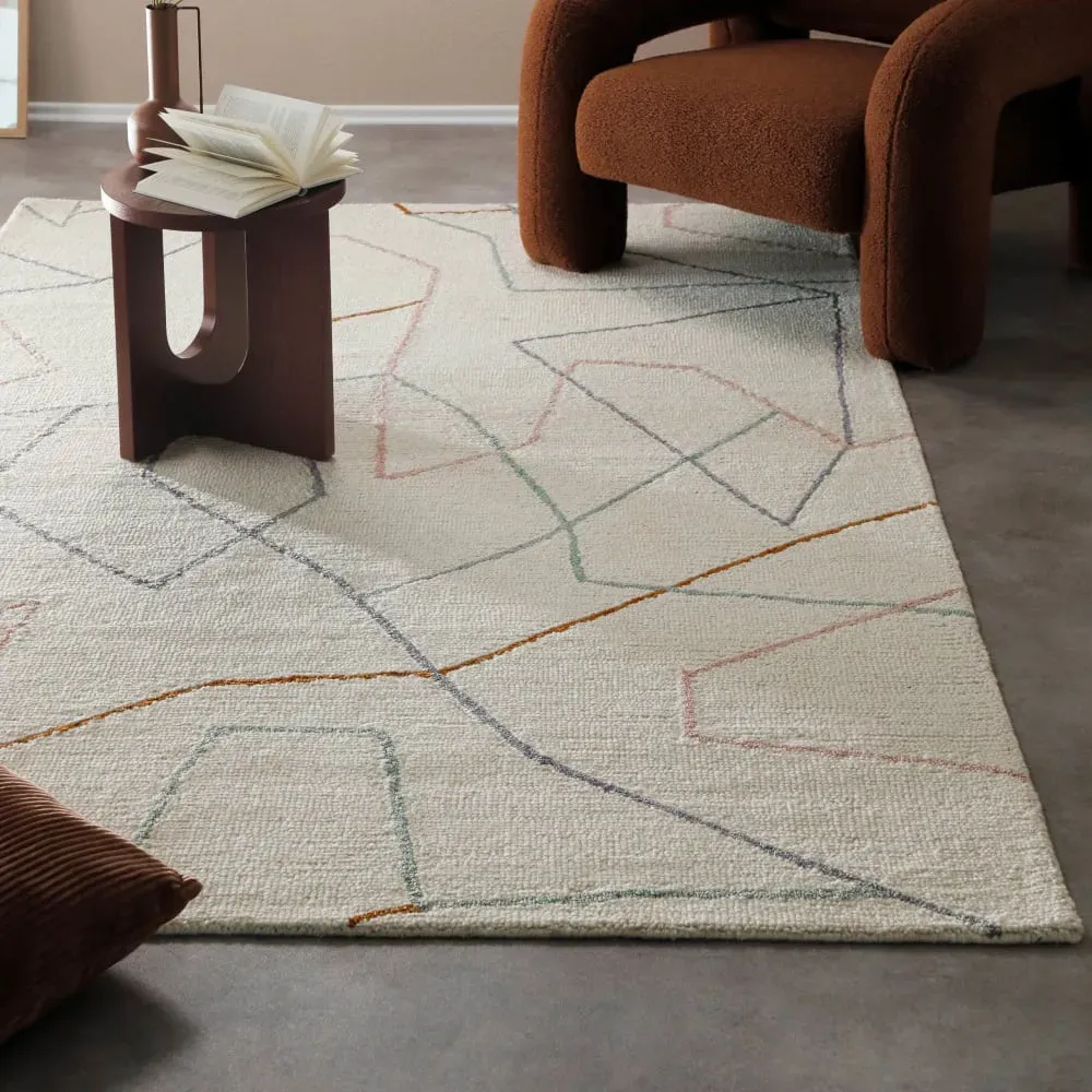 Illustration numéro 2 du produit Tapis fait main pure laine vierge et viscose design blanc 200x300 cm