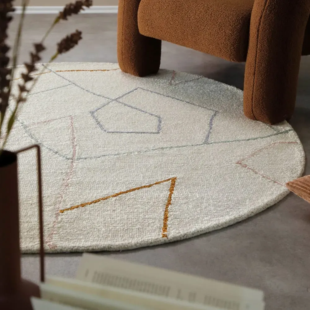 Illustration numéro 2 du produit Tapis rond fait main pure laine vierge et viscose design blanc ⌀120