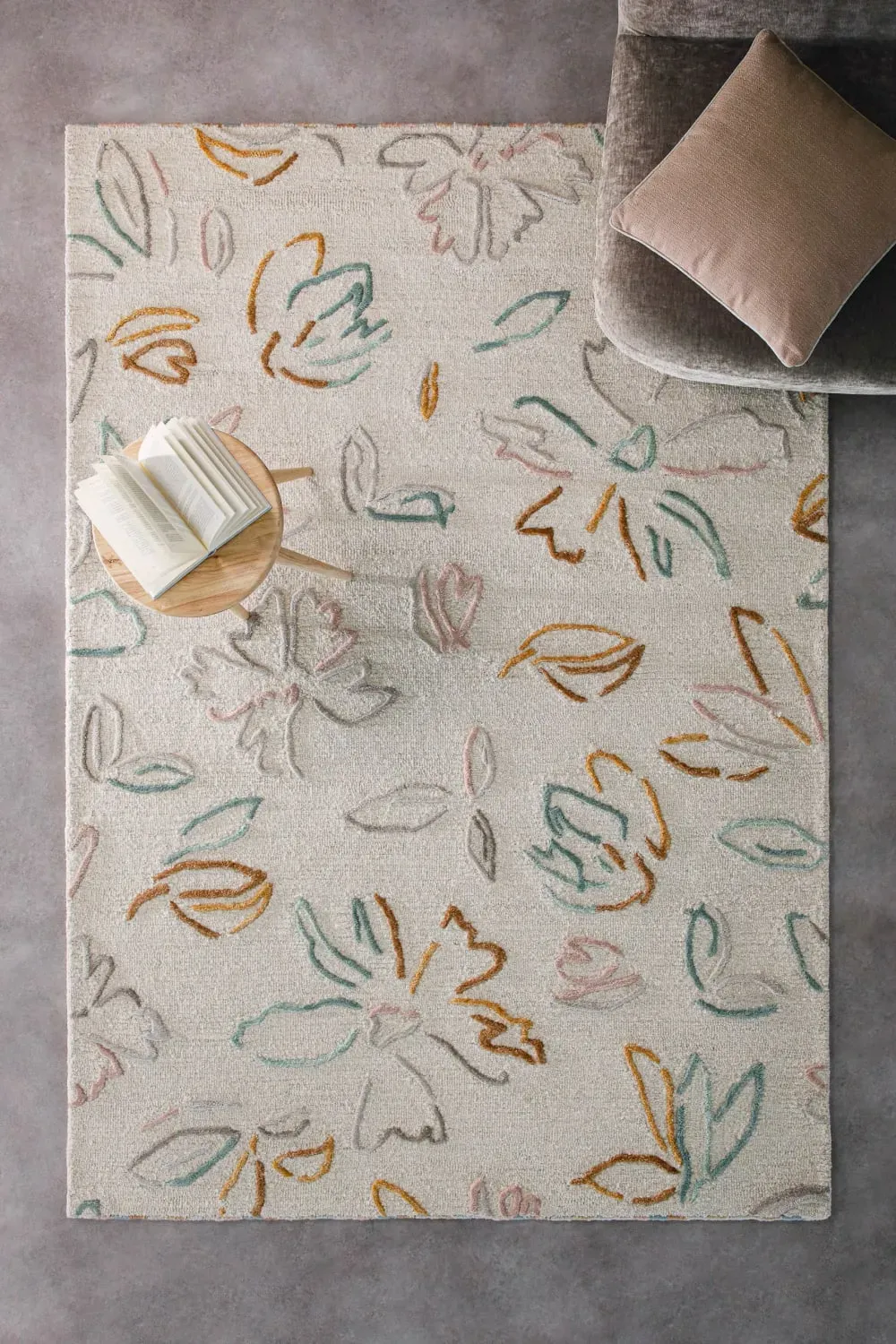 Illustration numéro 2 du produit Tapis floral fait main pure laine,viscose, relief, blanc 70x140