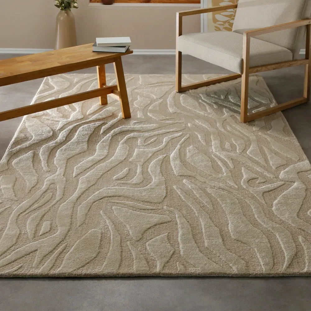 Illustration numéro 2 du produit Tapis pure laine vierge fait main inspiration nature beige 200x300 cm