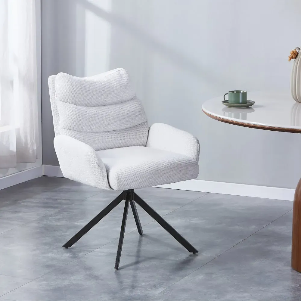 Illustration numéro 2 du produit Chaise pivotante en tissu beige pieds en métal noir