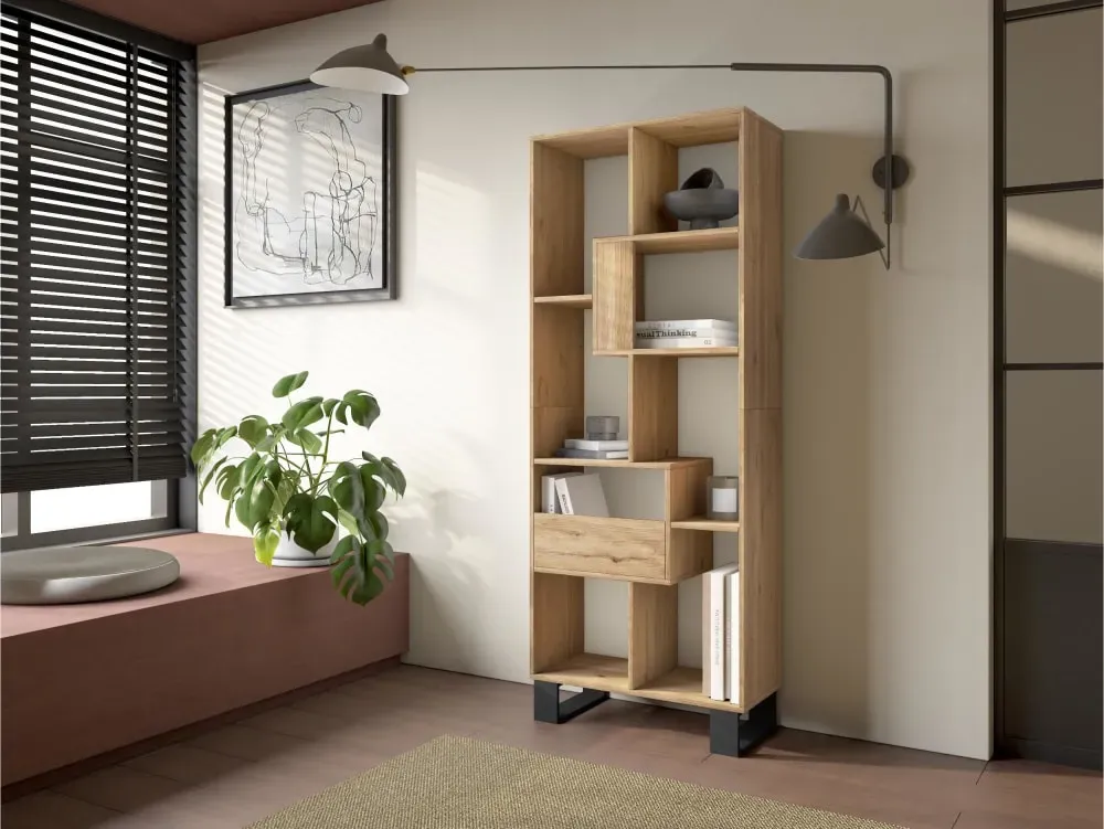 Illustration numéro 2 du produit Bibliothèque effet bois de chêne 67x31x174cm avec pieds