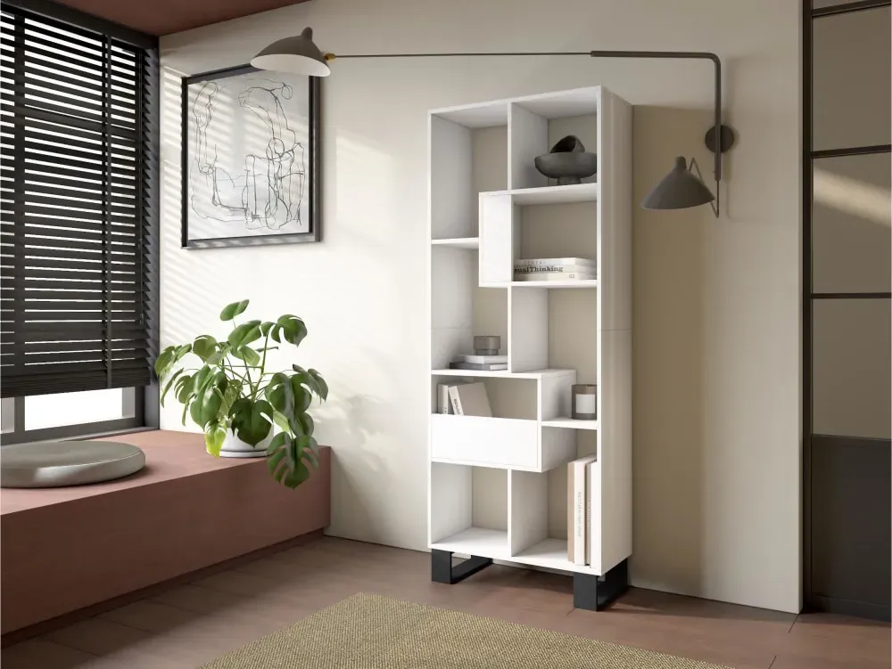 Illustration numéro 2 du produit Bibliothèque effet bois blanc 67x31x174cm avec pieds