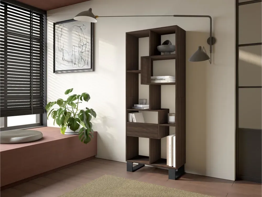 Illustration numéro 2 du produit Bibliothèque effet bois de chêne foncé 67x31x174cm avec pieds