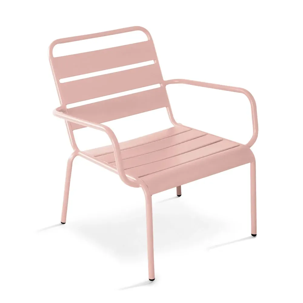 Illustration numéro 2 du produit Lot de 2 fauteuils relax avec repose-pieds en métal Rose poudré