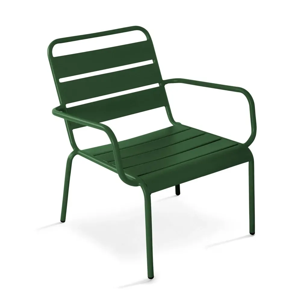 Illustration numéro 2 du produit Lot de 2 fauteuils relax avec repose-pieds en métal Vert forêt