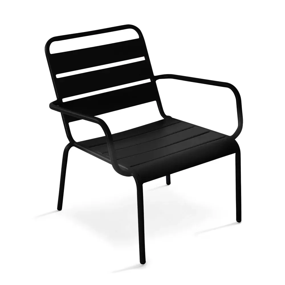 Illustration numéro 2 du produit Lot de 2 fauteuils relax avec repose-pieds en métal Noir