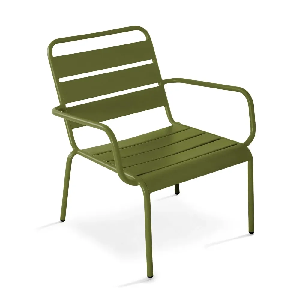 Illustration numéro 2 du produit Lot de 2 fauteuils relax avec repose-pieds en métal Vert Kaki