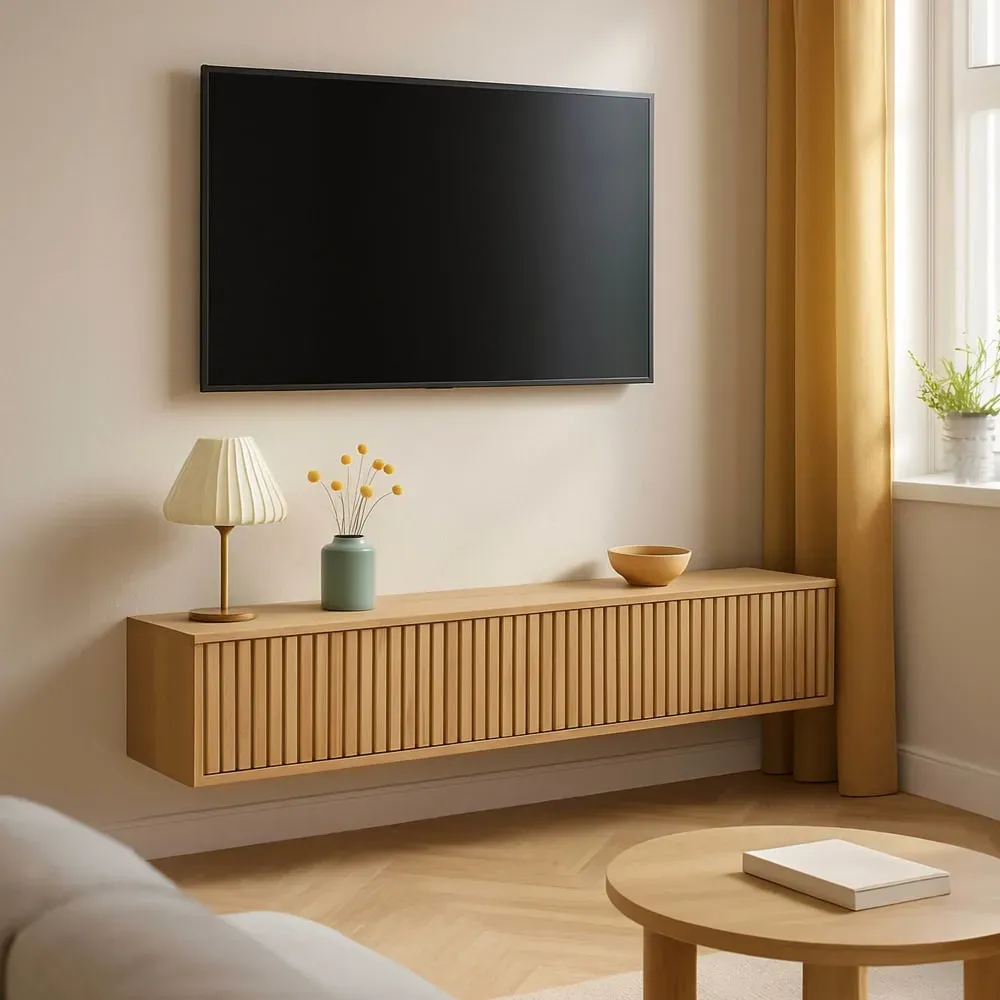 Illustration numéro 2 du produit Meuble TV suspendu 160 cm scandinave bois clair