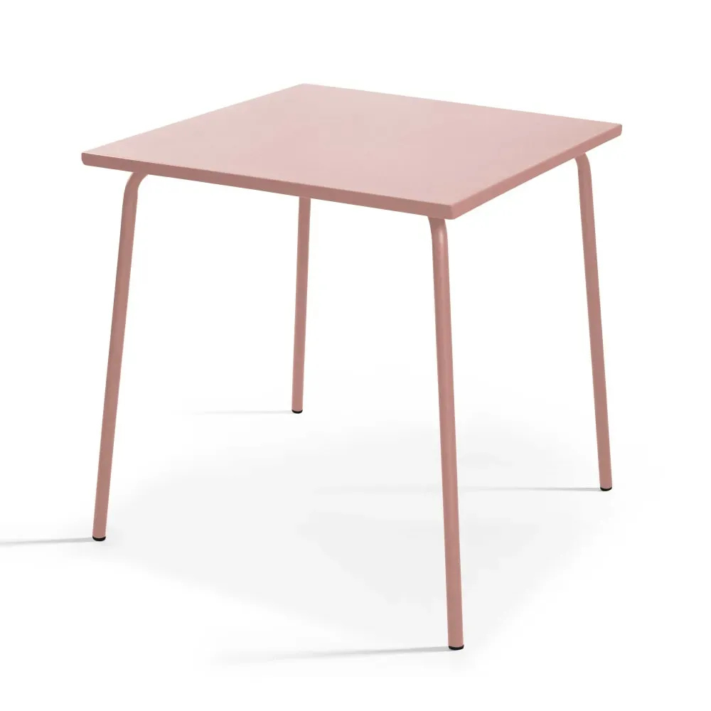 Illustration numéro 2 du produit Ensemble table de jardin carrée et 2 fauteuils acier Rose poudré