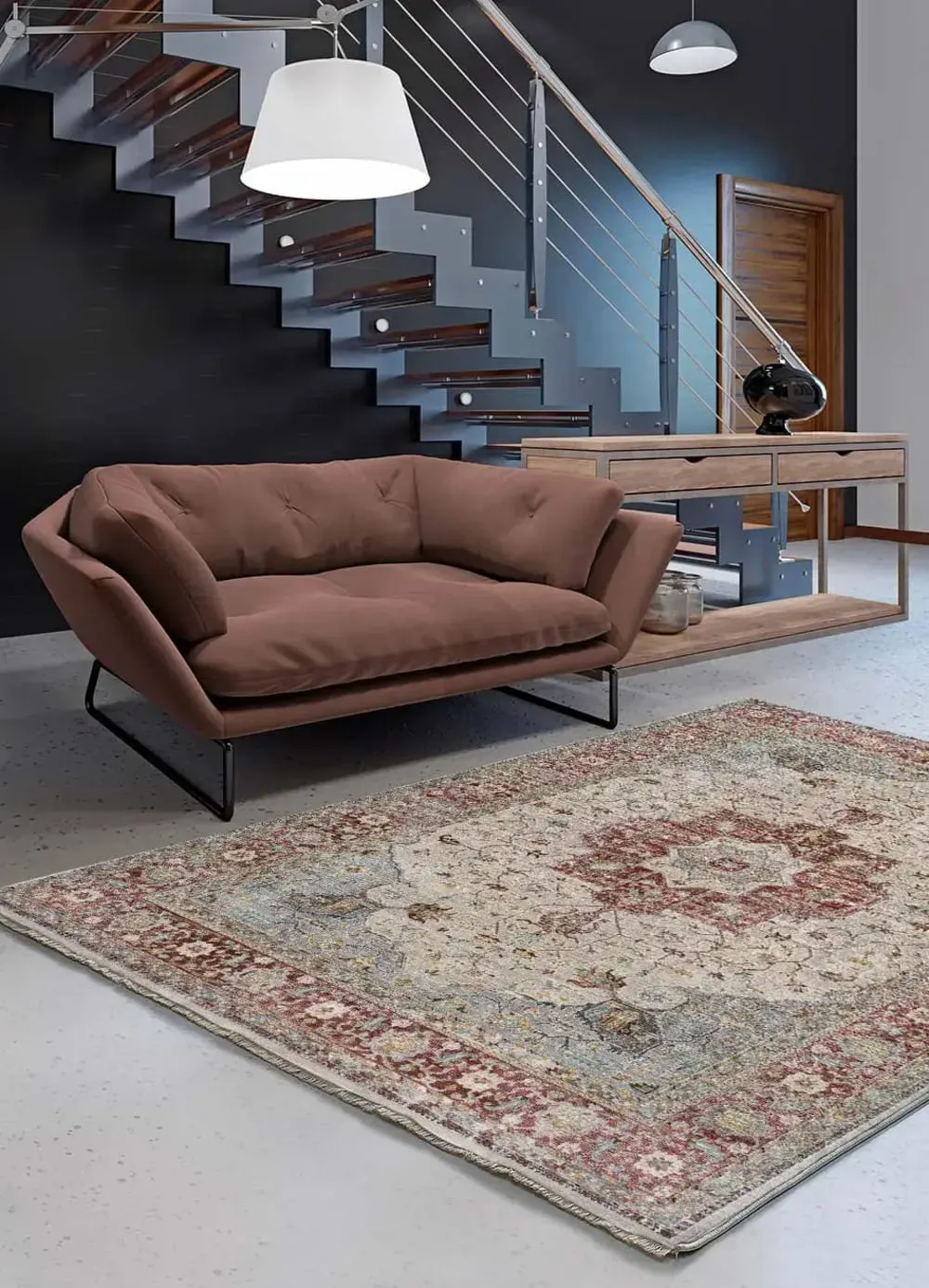 Illustration numéro 2 du produit Tapis vintage grenat/beige 120x170 cm