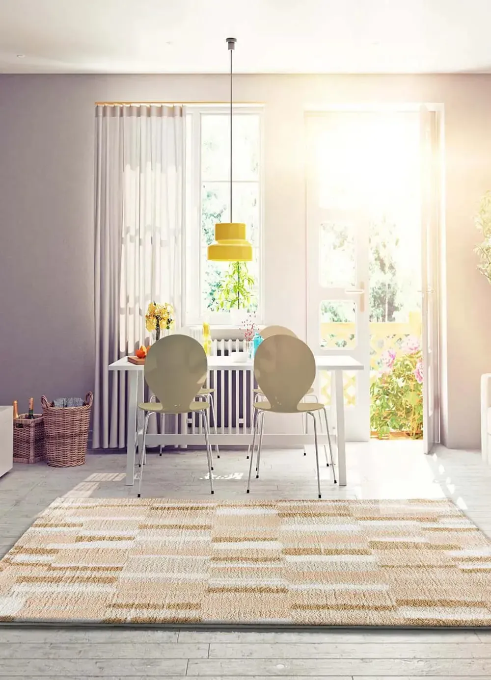 Illustration numéro 2 du produit Tapis shaggy géométrique beige 80x150 cm