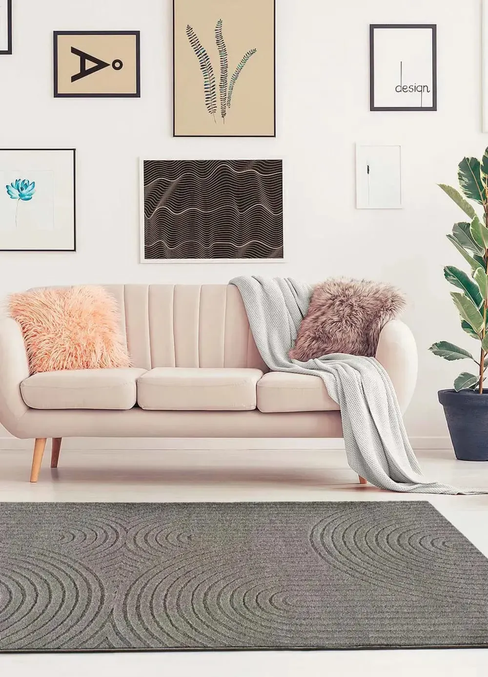 Illustration numéro 2 du produit Tapis à relief scandinave gris 80x150 cm