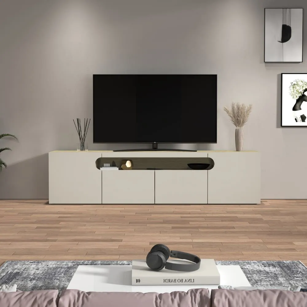 Illustration numéro 2 du produit Meuble tv 4 portes 1 niche 240 cm effet bois cachemire et chêne clair