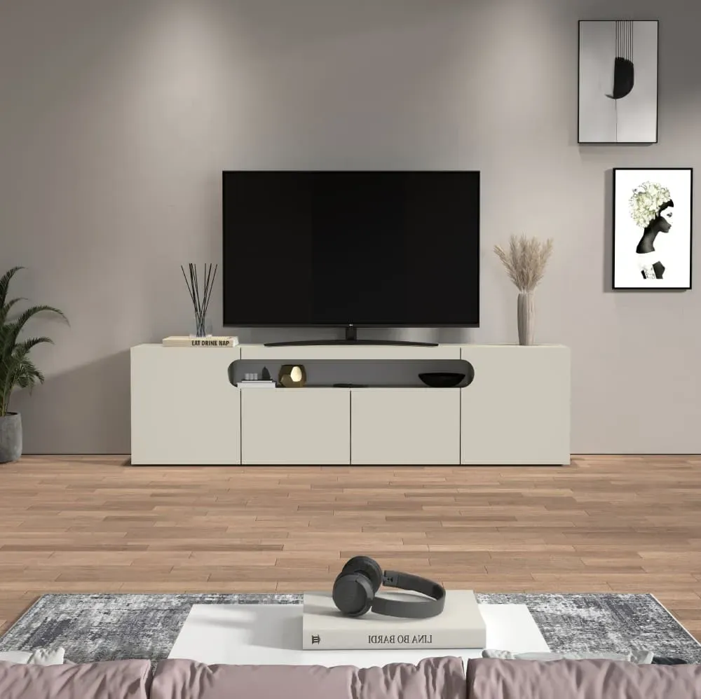 Illustration numéro 2 du produit Meuble tv 4 portes 1 niche 200 cm effet bois cachemire