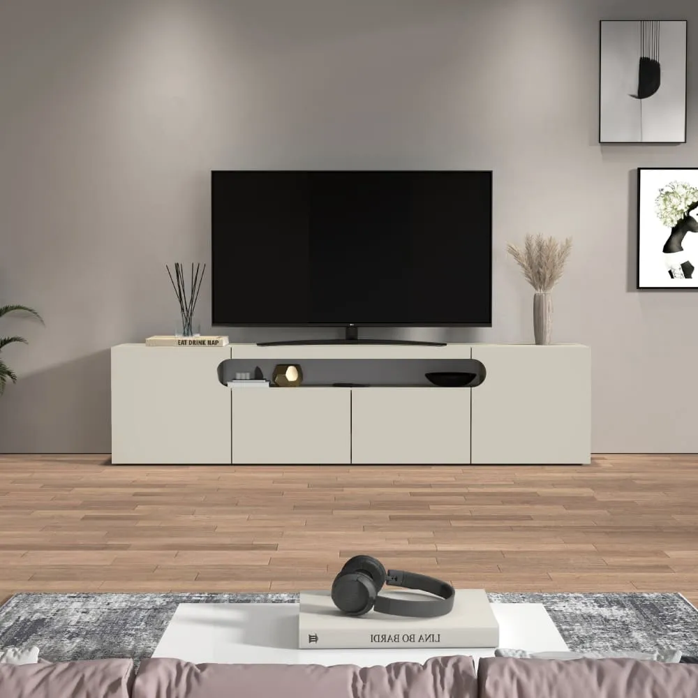 Illustration numéro 2 du produit Meuble tv 4 portes 1 niche 240 cm effet bois cachemire