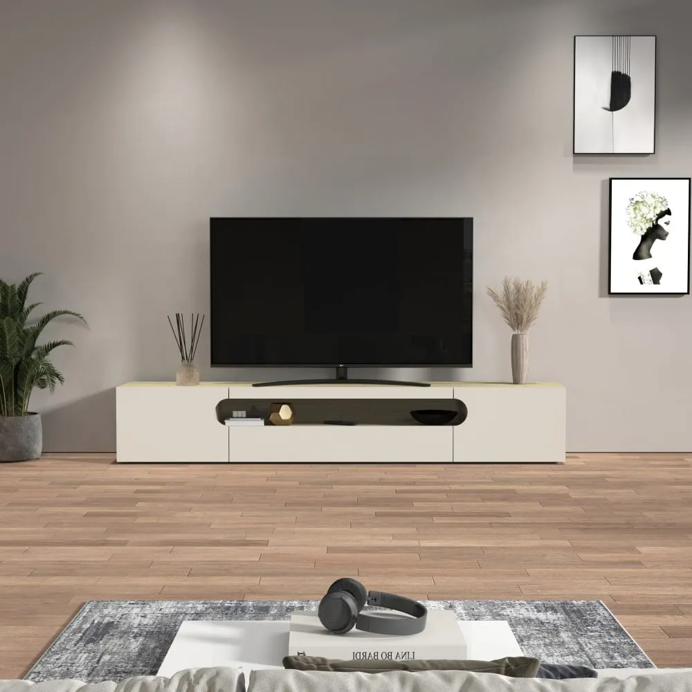 Illustration numéro 2 du produit Meuble tv 3 portes 1 niche 240 cm effet bois cachemire et chêne clair