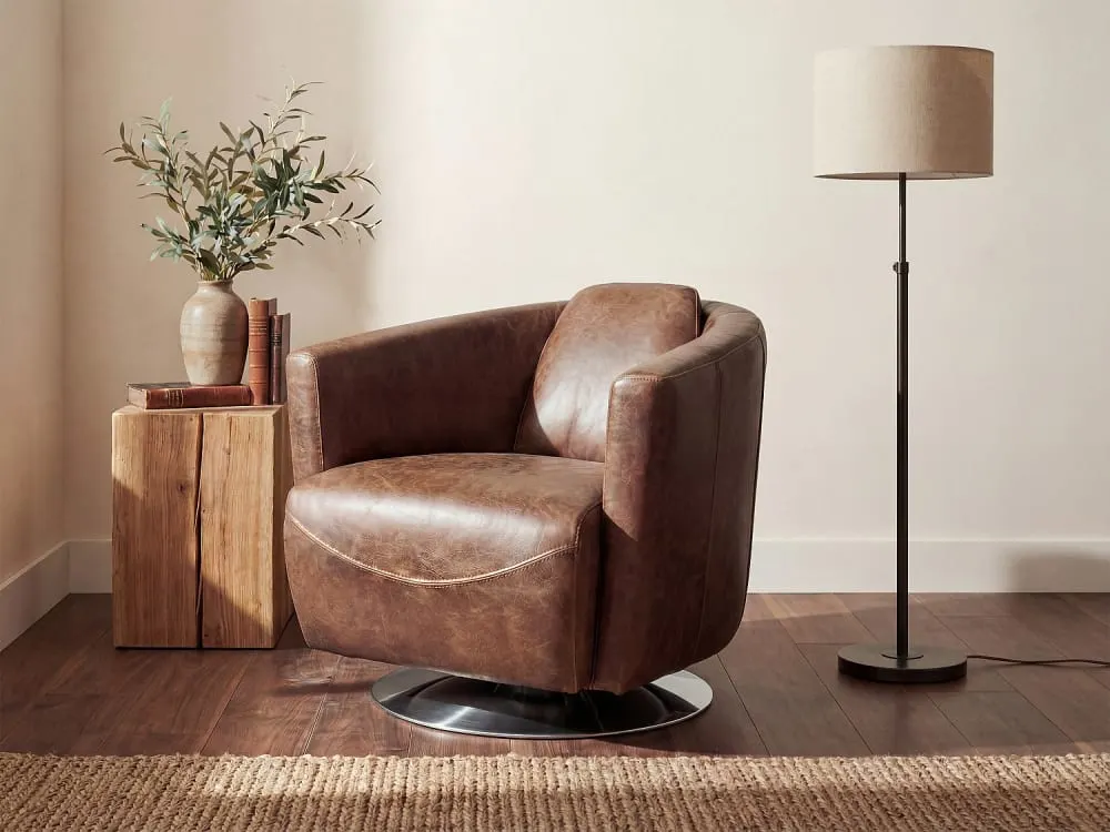Illustration numéro 2 du produit Fauteuil droit croûte de cuir marron chocolat