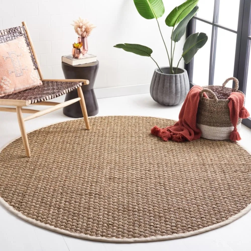 Illustration numéro 2 du produit Tapis herbe de mer naturel / ivoire 122 x 122 cm