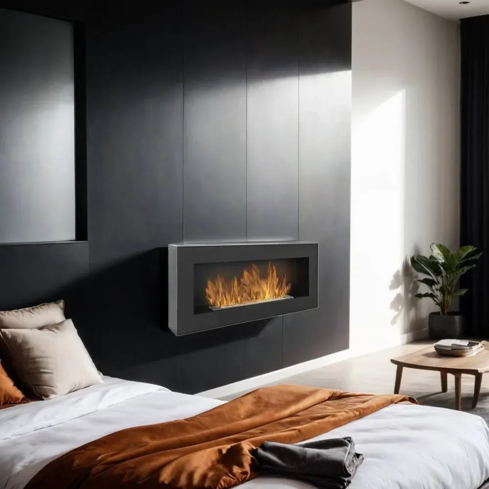 Illustration numéro 2 du produit Cheminée à bioéthanol en acier noir 12x90h40 cm