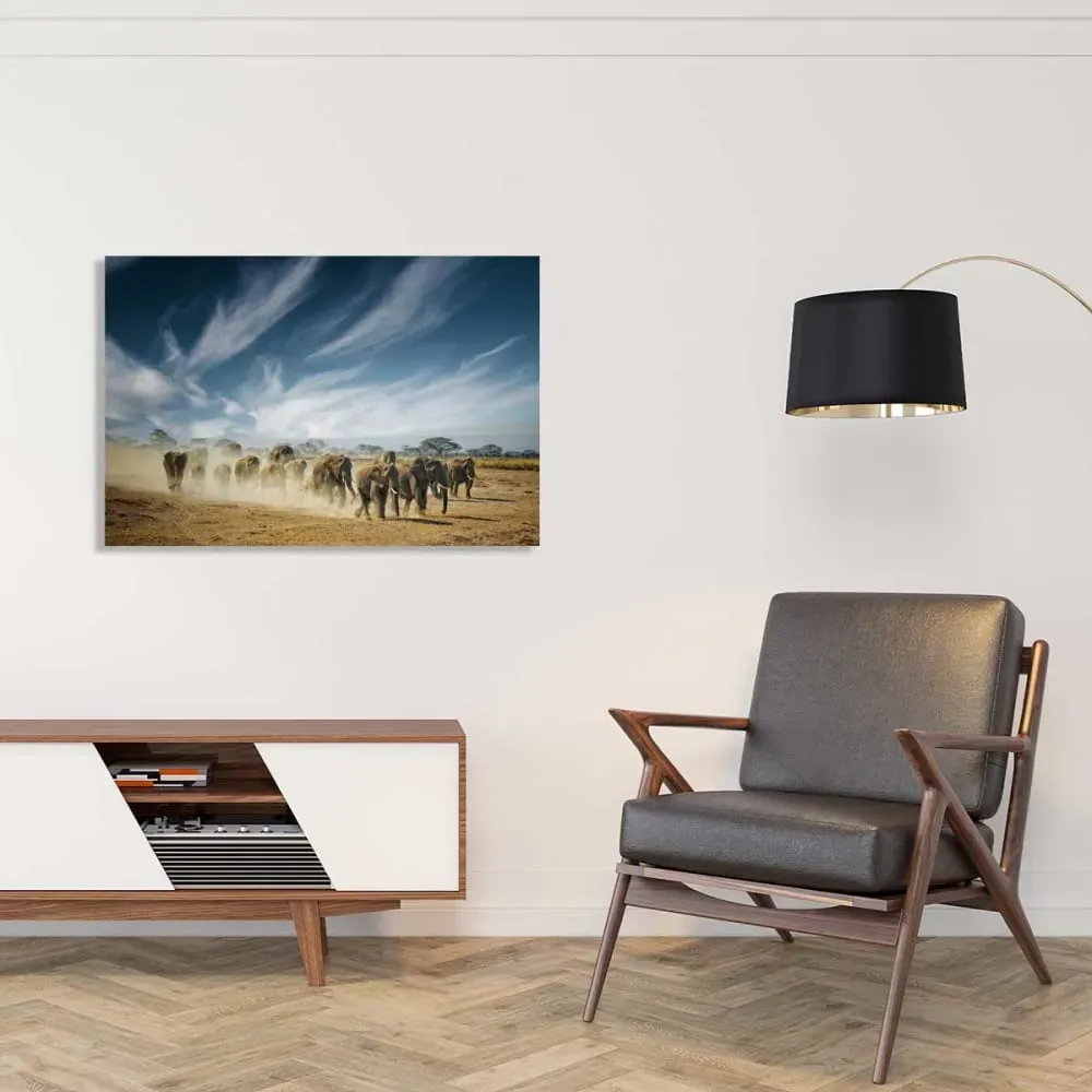 Illustration numéro 2 du produit Tableau animaux elephant family toile imprimée 120x80 cm