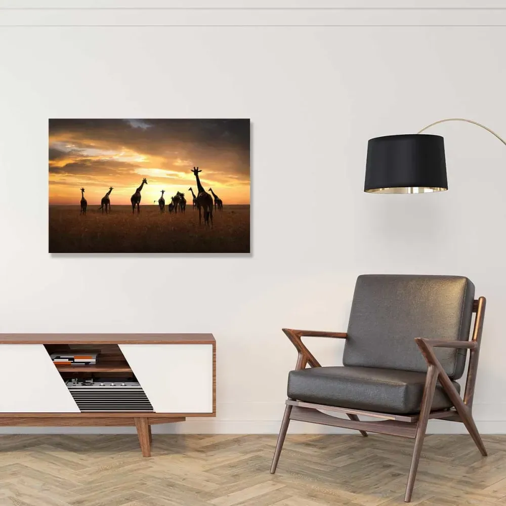 Illustration numéro 2 du produit Tableau animaux girafe family toile imprimée 120x80 cm