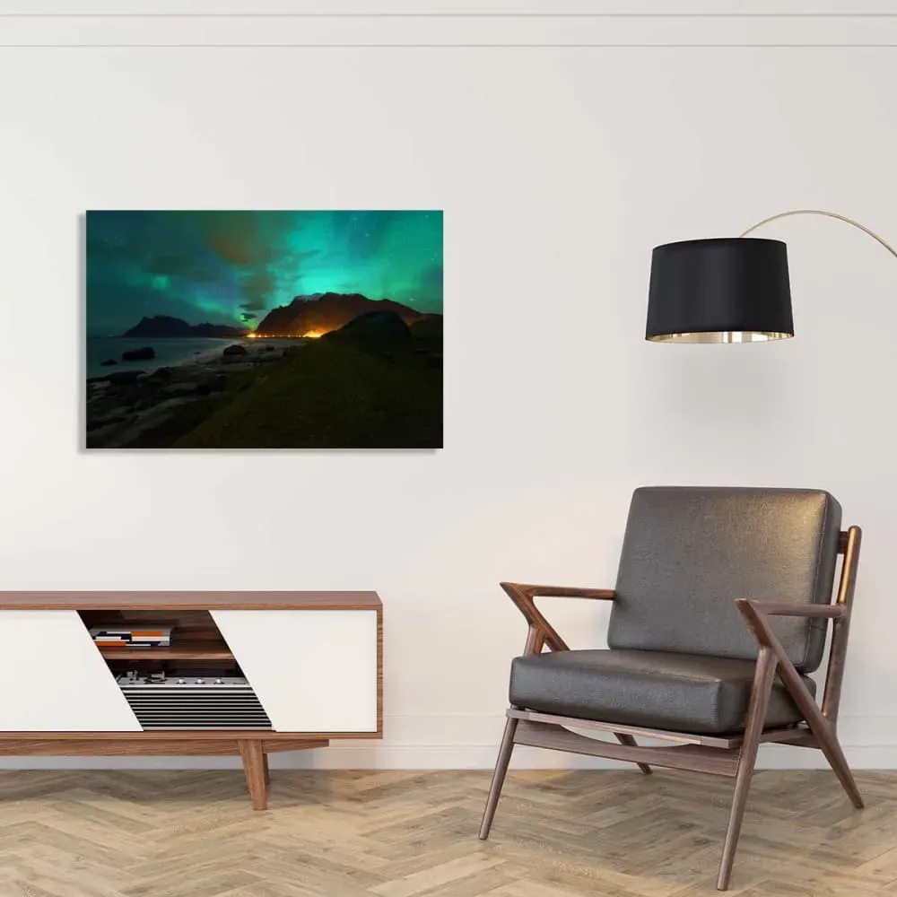 Illustration numéro 2 du produit Tableau norvège aurore boréale impression sur aluminium 120x80 cm